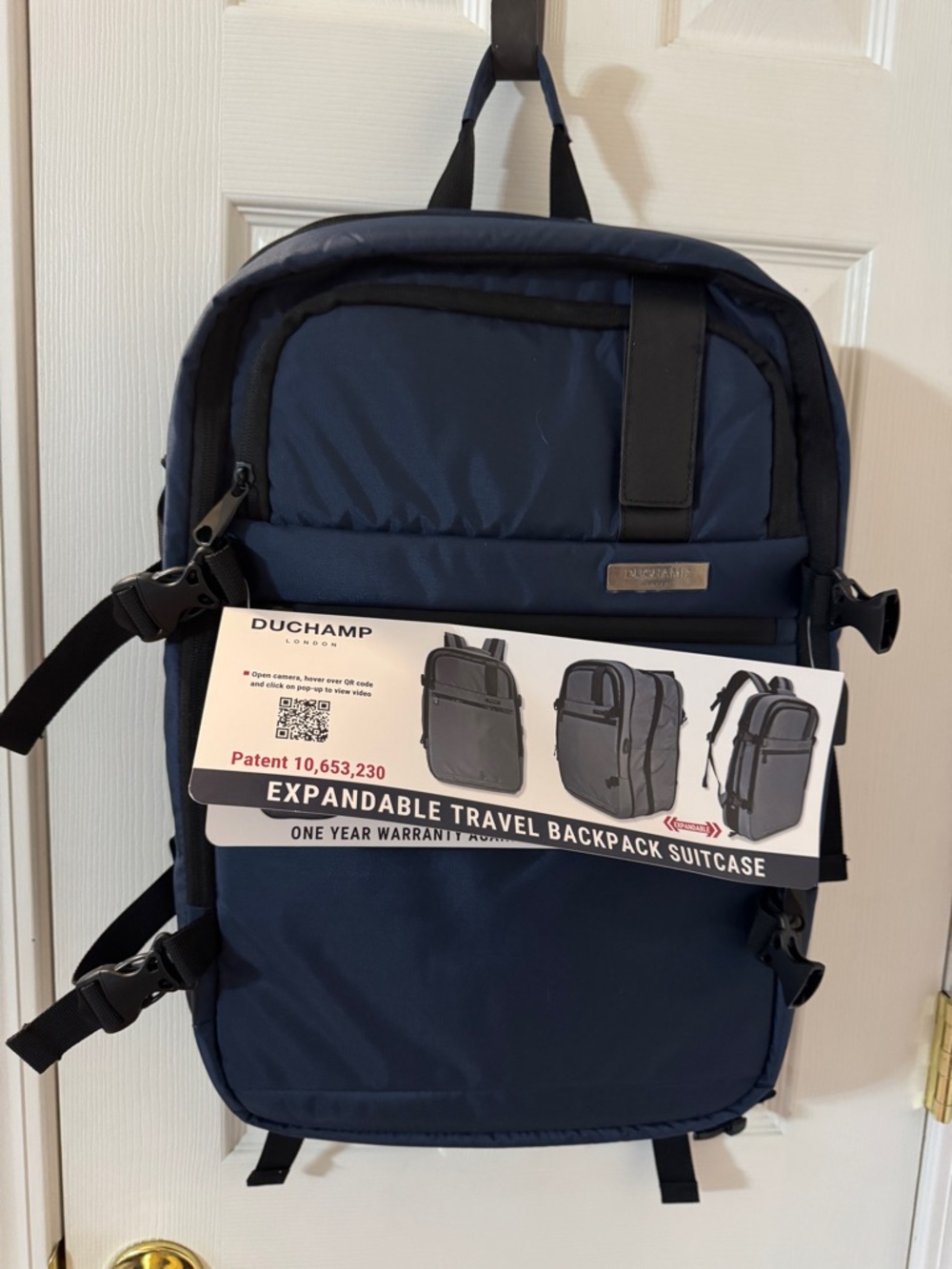 Duchamp Navy Expandable Travel Backpack with Black Trim